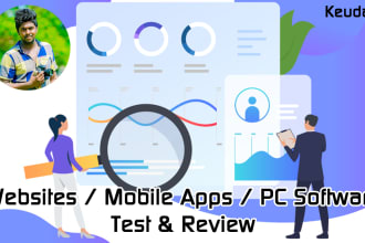 test and review your website or mobile app include UI UX and tasks
