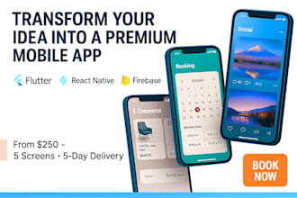 develop full android and ios apps using flutter, react native, firebase