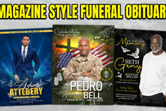 design a unique magazine style obituary funeral program memorial card