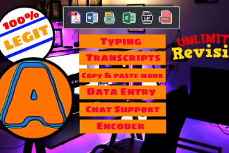 offering a copy paste, typing job, chat support, data entry, and transcript