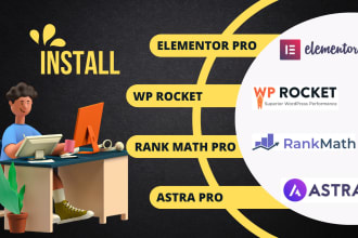 install rank math pro, elementor pro, wp rocket original updateable plugin