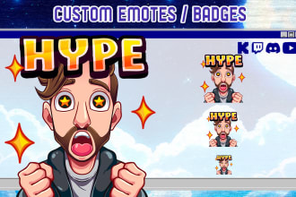 draw cartoon custom twitch and kick emotes and badges