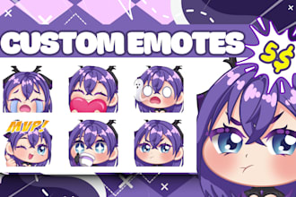 create custom twitch emotes, chibi emotes, animated emotes cute for you
