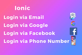 implement login via email google facebook in ionic apps