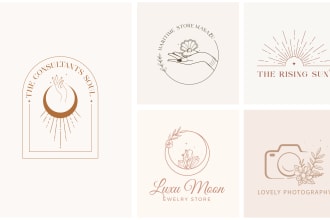 design minimalist feminine, boho, botanical, hand drawn logo