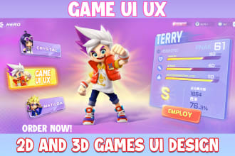 design a professional stunning game ui ux for 2d and 3d games