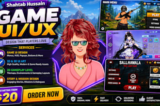 design a professional stunning game UI UX for 2d 3d games