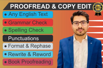 book proofread, copyedit, grammar, correct english text and rewrite ai text