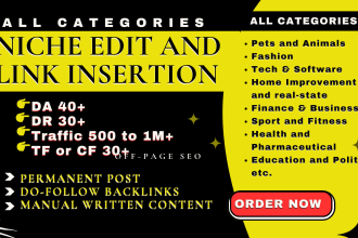 do niche edit and link insertion in all categories with high authority dofollow