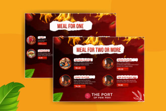design food menu card, digital menu, poster, tv screen, bifold brochure or flyer
