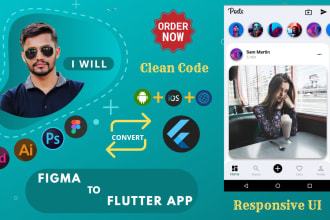 convert figma or xd design into flutter UI, android, ios app