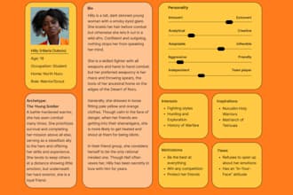 create a detailed bio and backstory for your characters