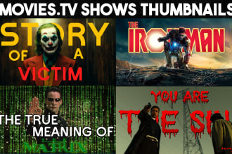 design movies and TV shows thumbnails for youtube channels