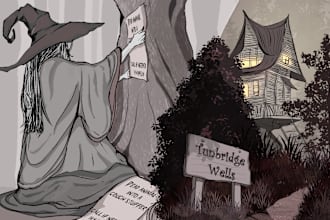 draw whimsical dark fantasy storybook illustrations in unique style