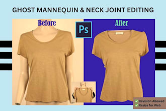 do ghost mannequin, neck joint, wrinkle removal and background editing in ps
