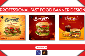 design stunning restaurant and fast food banner, poster for the web, and print