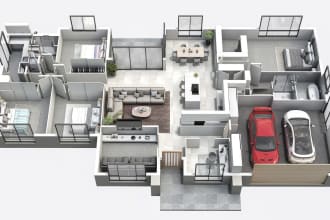 create sketchup 3d floor plan render, interior, exterior