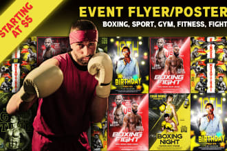 design boxing, sport, gym, fitness, fight club, muay thai, event flyer or poster