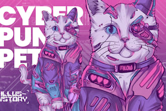 draw pet portrait illustration into cyberpunk style