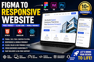 convert figma, xd or PSD to responsive HTML, angular and react