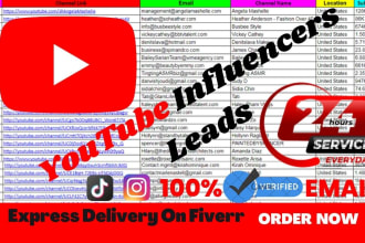 provide youtube influencers email list for your outreach campaigns