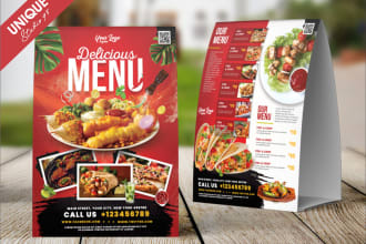 do eye catchy table tent food or trifold menu card design