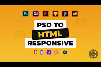 convert PSD to html, figma to html, xd to html css responsive web