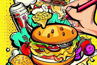 draw a illustration of food pop art