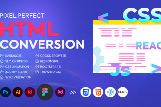 convert figma, PSD to responsive HTML, bootstrap 5 or react