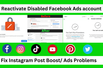 fix facebook ad account, instagram post boost issue and social media management