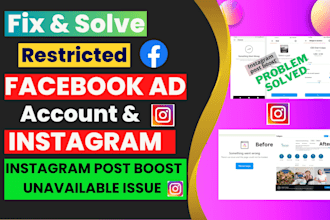 fix facebook ad account, instagram post boost issues and problem
