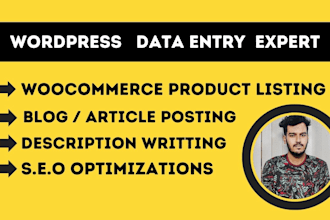 upload product listing woocommerce and  wordpress data entry