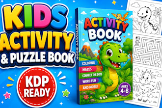 design kids activity book, coloring book and puzzles for KDP