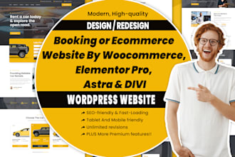 do booking wordpress website ecommerce by woocommerce, elementor pro, astra,divi