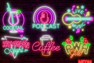 design unique neon logo ,signs and neon text