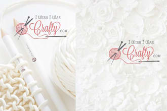 design logo about handmade, crochet, knitting, needles, sewing and craft