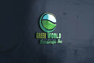 design logo about landscape, lawn care, mowing and irrigation