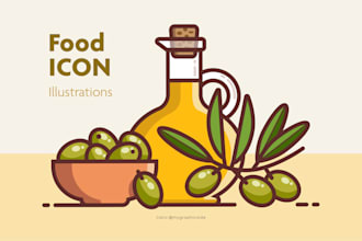 illustrate food and ingredients in flat vector style