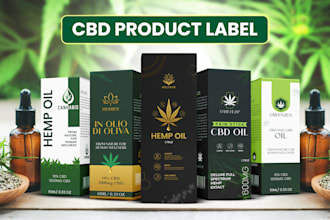 design premium hemp oil bottle cbd label, packaging box cannabis product design
