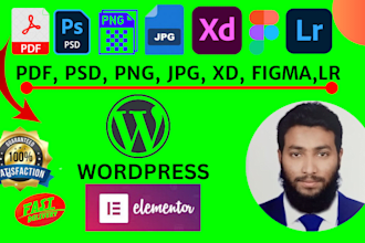 convert your PDF, PSD, png, jpg, xd, or figma file to a wordpress website