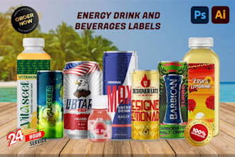 design beverages labels, juice labels, soda, energy drink, and can label