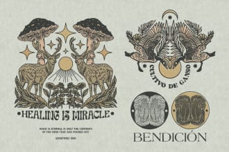 create vintage botanical, mystic, logo design illustration