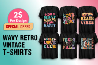 create wavy retro vintage t shirt or customs t shirt design