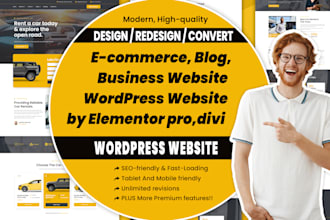 design, redesign ecommerce, blog, business wordpress website, elementor pro,divi