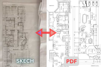 redraw 2d floor plan, sketch, blueprint or pdf to auto cad