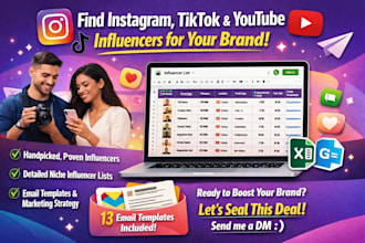 find intagram, tiktok, youtube influencers for you brand
