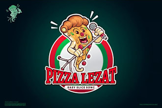 design food restaurant singing pizza mascot logo