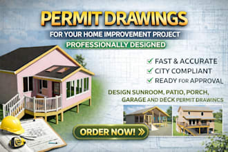 design sunroom, patio, poch, garage and deck permit drawings