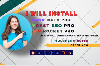 install yoast seo rankmath pro wp rocket for you and optimization