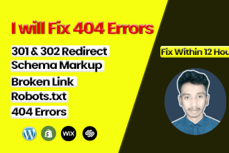 fix broken links, 404 errors, 301, 302 redirections, schema markup